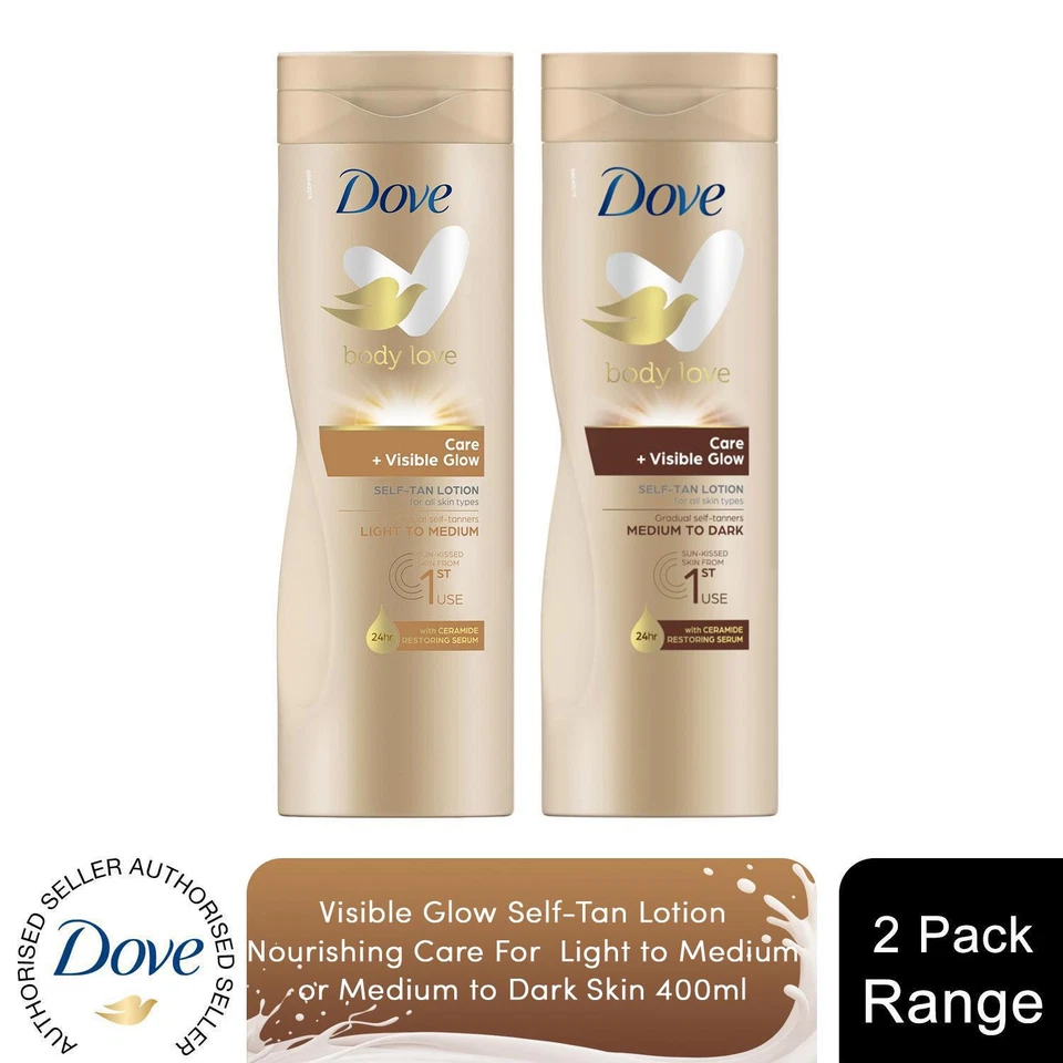 Dove Self Tan Body Lotion Nourishing Deep Care + Moisturising Lotion, 2x400ml