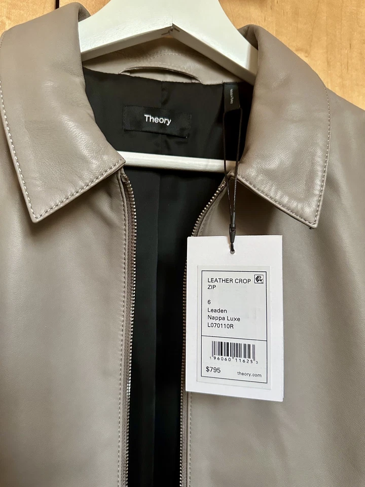 CHAQUETA DE CUERO CON CREMALLERA CORTA DE PIEL DE CORDERO TEORY NUEVA CON ETIQUETAS TALLA 6 Foto 3 de 4