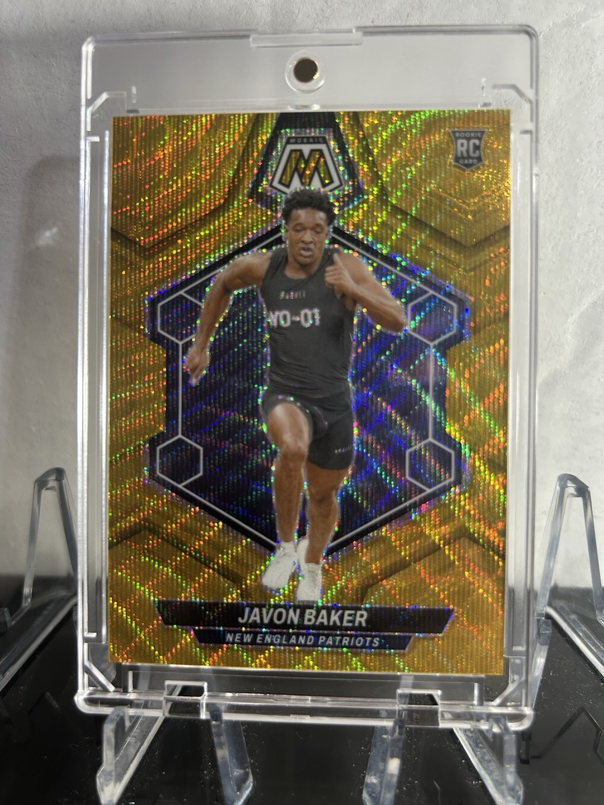 2024 Panini Mosaic Javon Baker RC #380 Mosaic Gold Wave 11 /17 NE Patriots