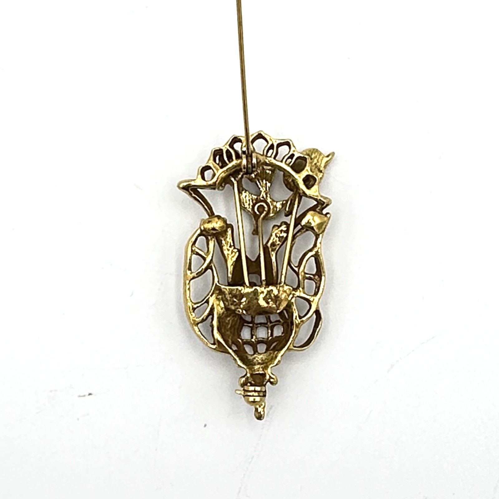 GOLDETTE vintage brooch - unsigned Victorian Revival flower urn basket ...