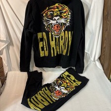 Vintage ED HARDY BY CHRISTIAN AUDIGIER ZIP UP HOODIE  Pants Whole Outfit Rare