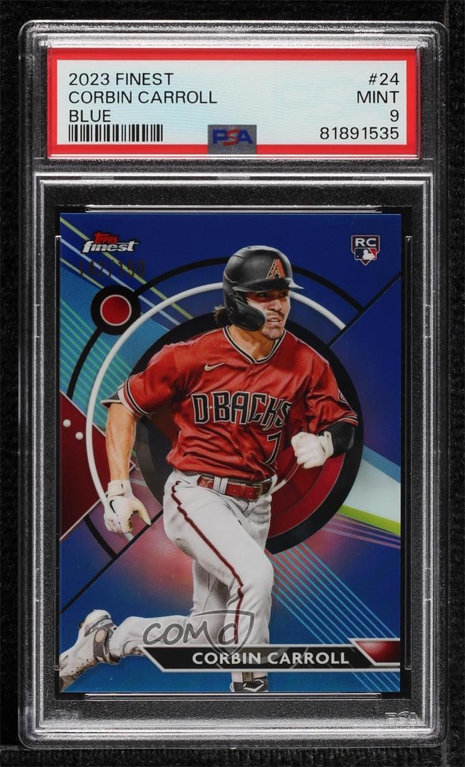 2023 Topps Finest Blue Refractor 142/150 Corbin Carroll #24 PSA 9 MINT 02v3