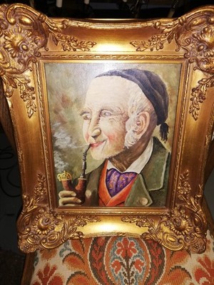 Ölgemälde Mann mit Pfeiffe signiert C B