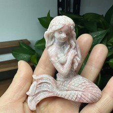 1pc Natural Pink opal Quartz carved mermaid skull crystal energy reiki decor