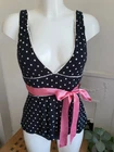 Fornarina Black Polka Dot Top, Size S 8 Y2K Pink Bow V-Neck