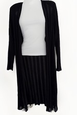 Exclusively Misook Black Ribbed Semi Sheer Open Front Knit Cardigan Duster Sz L