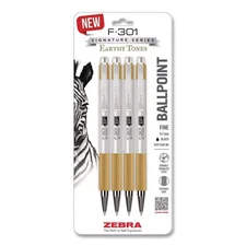 Zebra 27254 Fine 0.7 mm Ballpoint Pen - Black Ink/Sandstone Barrel (4/PK) New