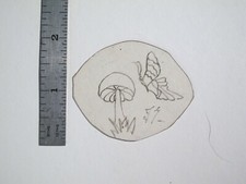 vtg 1960s 70s Tattoo Flash acetate stencil Toadstool and Butterfly signed SHR1
