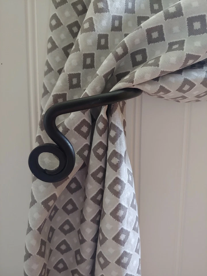 Scroll Curtain Tie Back holder PAIR w/ screws - Amish forged sturdy wrought iron - Image 4 of 4