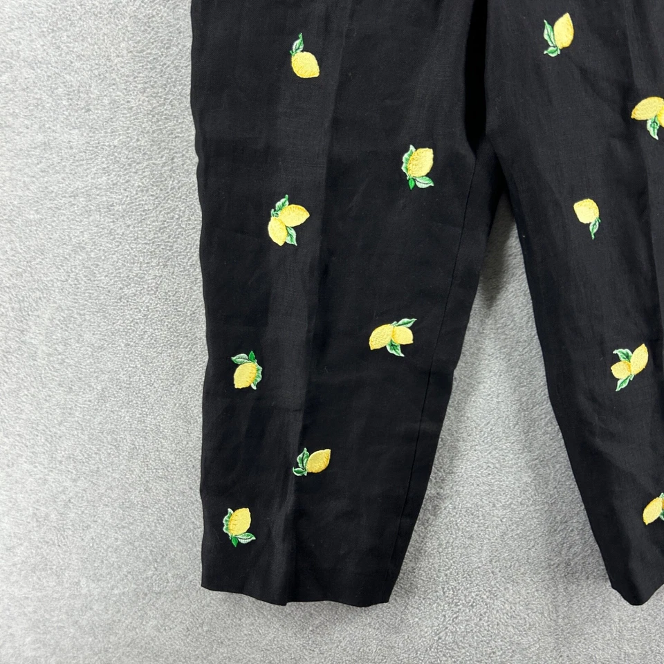 Talbots 100% Irish Linen Pants Women's Size 10 Black Lemon Embroidered NWT - Image 2 of 4