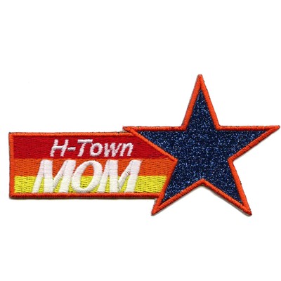 Houston Baseball Mom Patch Glitter Shooting Star Embroidered Iron On