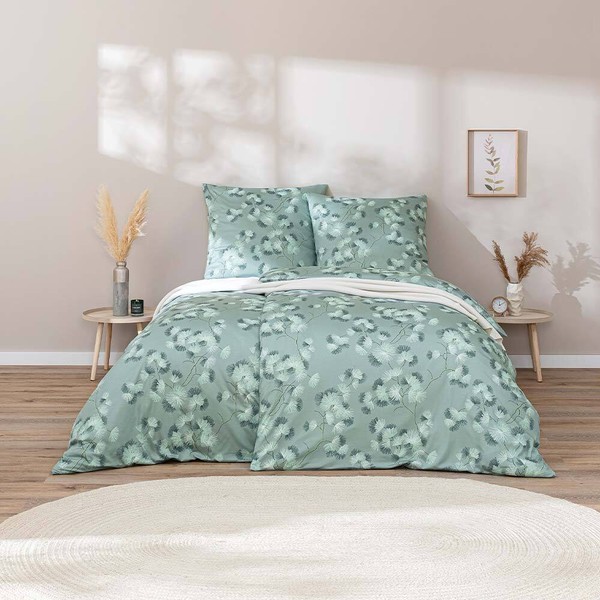 Estella Mako Jersey BettwäSche 155X220 Rumi Salbei GrüN BläTter ÄSte 6963-532-image