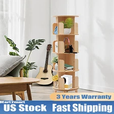 360° Rotating Bookshelf Wood Bookcase Storage Shelf Freestanding Display Rack