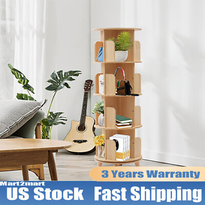 4-Tiers Rotating Bookshelf Bookcase Storage Rack Bookshelf Floor Standing