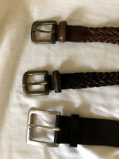 Set 3 Leather Belts - size 36- Brown  Black, Smooth and Braided, 1-1.5 in wide