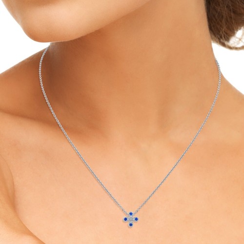 Zaffiro Blu Diamante Orecchini a Lobo 14K Oro Bianco Floreale 0.39 TCW Naturale - Foto 6 di 6