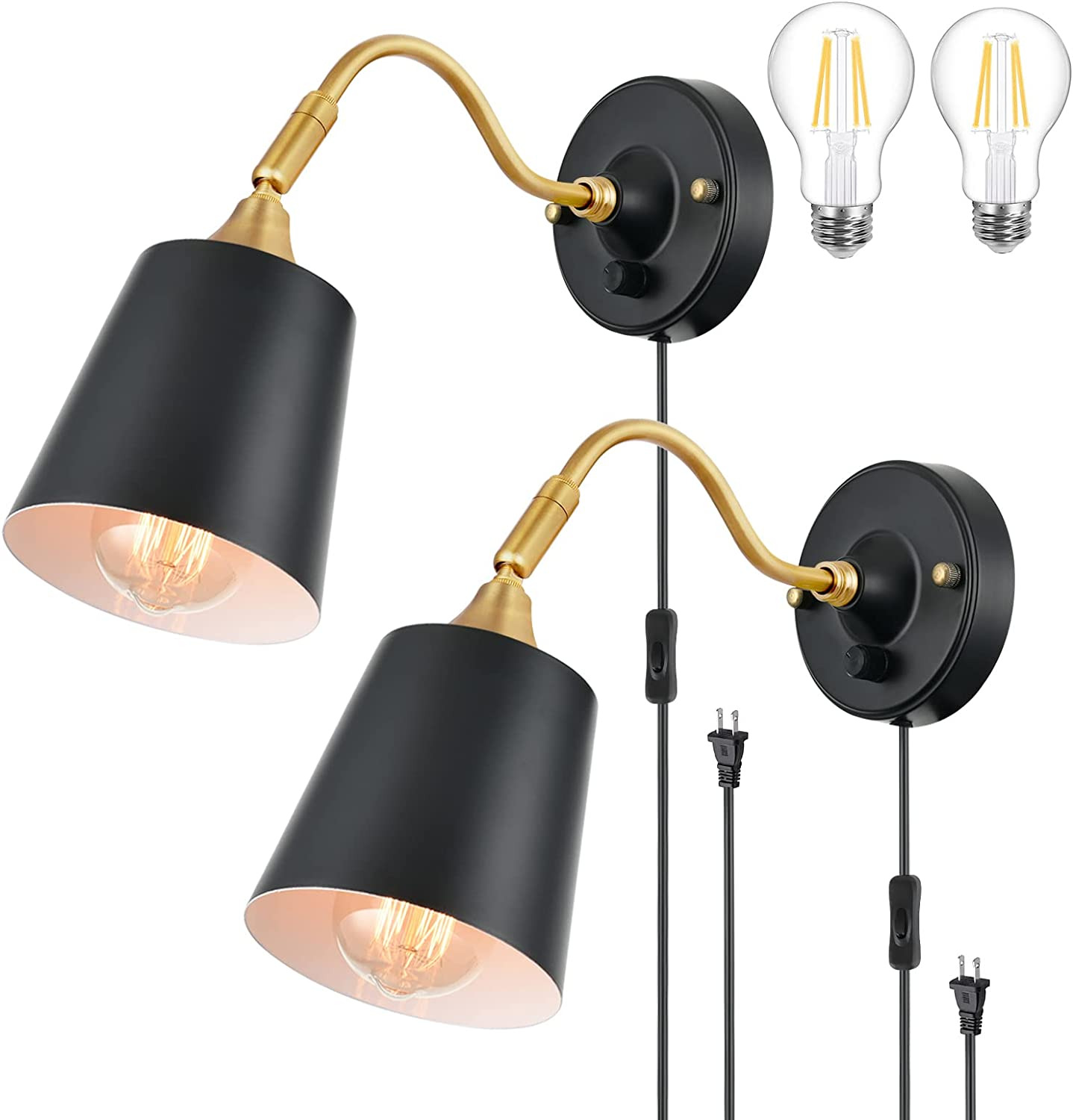 Wall Sconces Plug In, Dimmable Wall Lights with Plug in Cord Adjustable Lighting