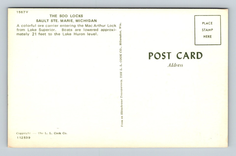 Carrier Ship Entering Mac Arthur Soo Locks Sault Ste. Marie,MI Vintage