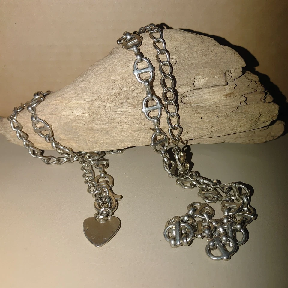 大号海洋锚链皮带复古银色链心形吊坠钩扣 — 第 2/4 张图片