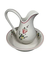 Vintage Hand-Painted Pitcher and Wash Basin - Made in Italy