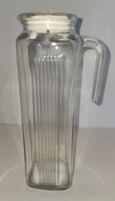 Pasabahce Doro Ribbed Glass Pitcher 10 1/2 in H 4 3/4 Wide with Handle and Lid