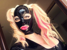 Latex Hood with Hair Braid Hole for Beautiful Girl Rubber Mask Club Wear Fetish