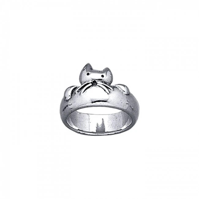 Anillo para gato Big Whiskers plata de ley 925 fino gatito animal espíritu joyería