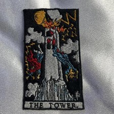The Tower Tarot Card Iron On Embroidery Patch Mystical Spiritual Witchy Jacket