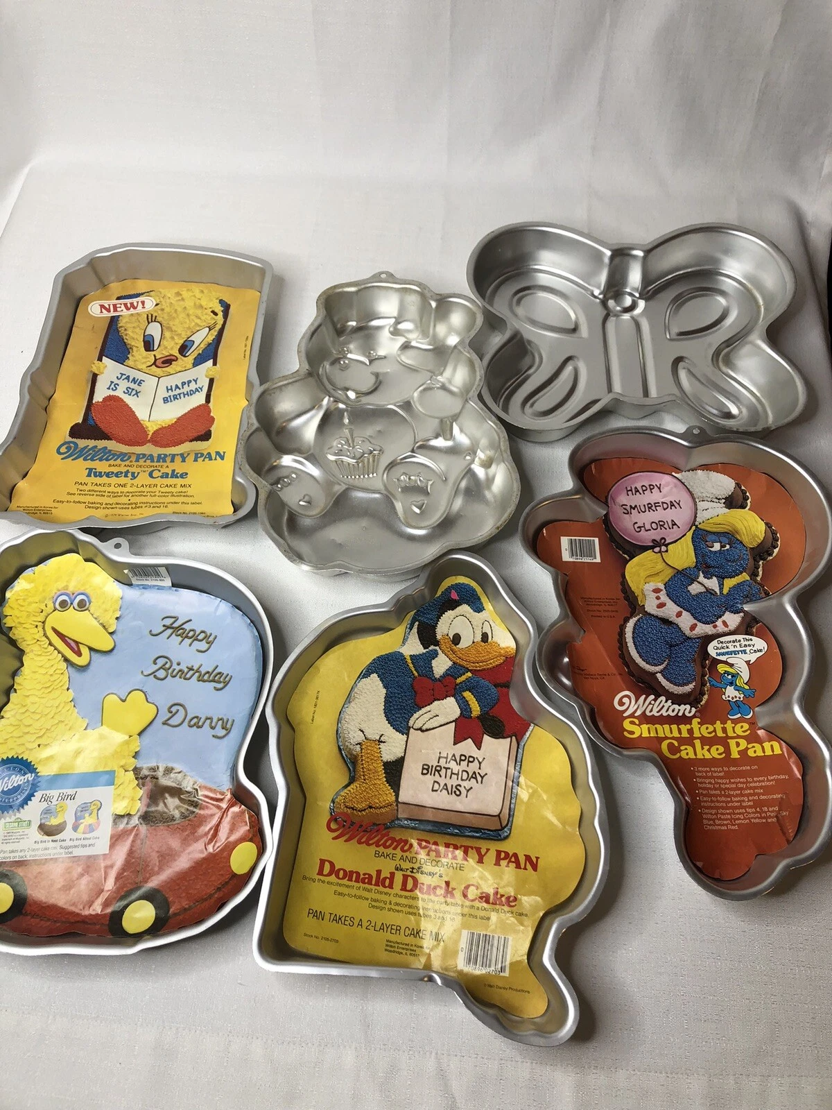Wilton Cake Pans Kids Big Bird Tweet Smurfette Donald Duck Care Bear Lot Of 6