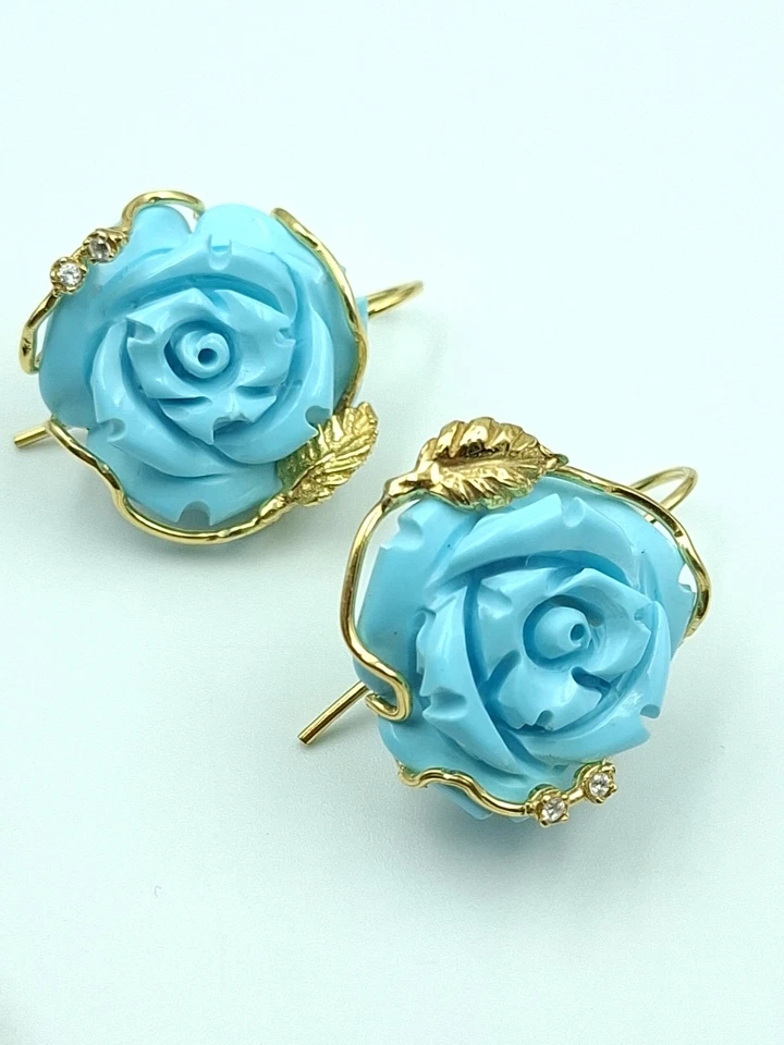 Orecchini da donna di Argento 925 Placato ORO GIALLO Pasta Di Turchese pendenti - Immagine 2 di 4