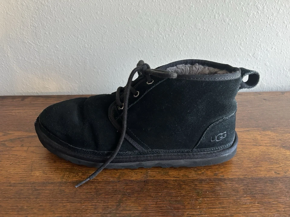 UGG 黑色皮革剪羊毛系带短靴 11 码滑雪户外学院风 — 第 4/4 张图片