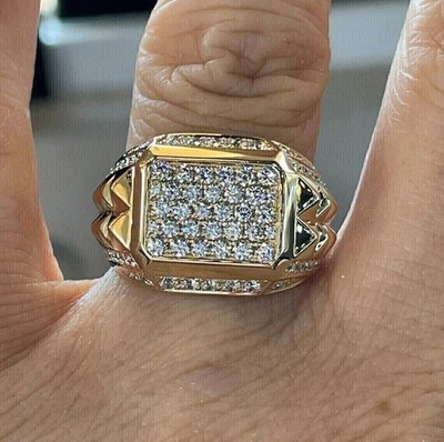 3Ct Round Lab Created Diamond Men's Engagement Pinky Ring 14K Yellow Gold Plated
