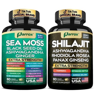 Parrox Shilajit & Sea Moss Bundle Ashwagandha Turmeric Rhodiola 2 Pack