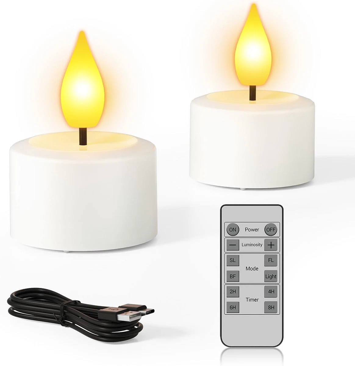 Da by Candela LED con telecomando e timer, candela a cono alimentata a batteria con luce a cavo, stoppino dinamico 3D, set di 6, avorio con 6 basi nere, adatto per l'arredamento