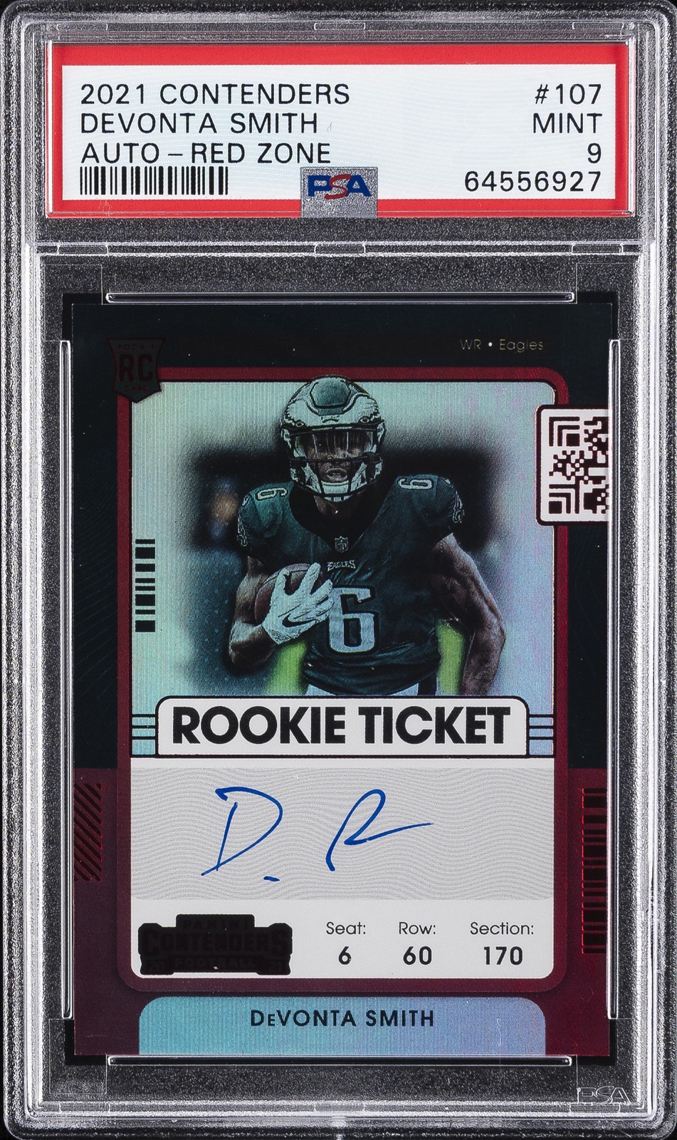 2021 CONTENDERS AUTO-RED ZONE #107 DEVONTA SMITH PSA 9