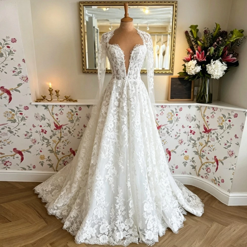 yomoko sexy deep v neck long sleeve lace beach dress Wedding Dresses for sale Women's Elegant Chiffon Patchwork designer_5376297315 Choose Size:Size 30