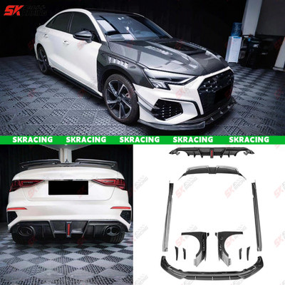 Fits 22-24 Audi S3 Carbon Fiber Front Bumper Lip Rear Diffuser Side Skirts Kits