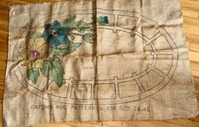 Vintage Eaton  s Hooked Rug Pattern No 238 Floral Stamped Burlap Canvas 28x45