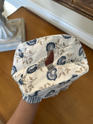 Mark And Graham Block Print Tissue Box Cover White Blue Flower FLAW READ - Picture 4 of 6