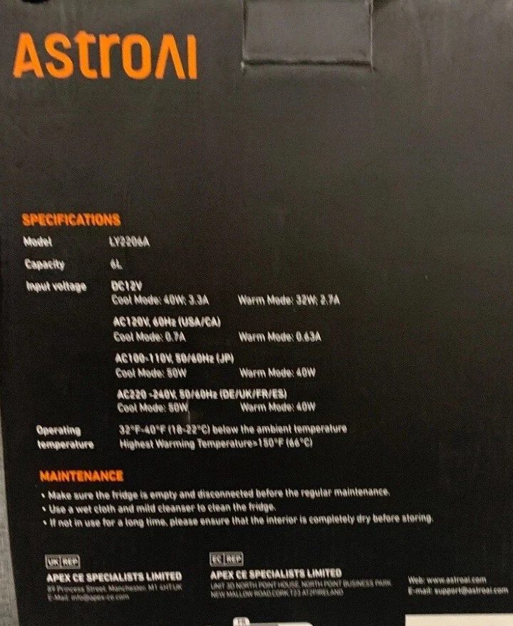 Compact AstroAI Mini Fridge 4L Mini 6 Can Capacity - Image 3 of 4