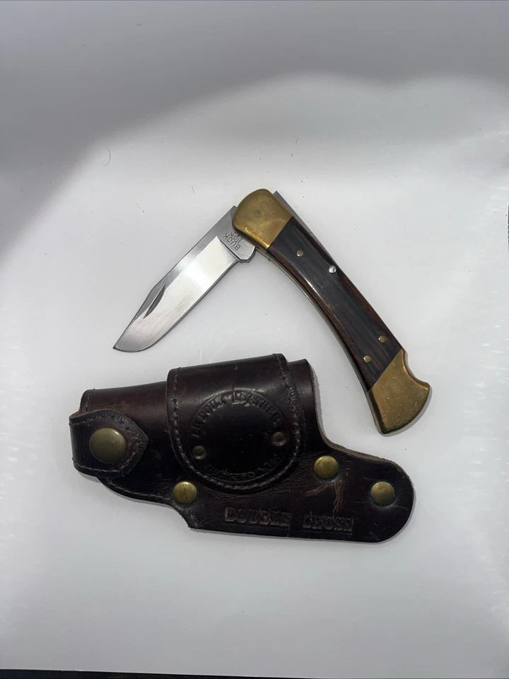 Buck 110 Hunter con hoja modificada y funda/funda de cuero de doble cruz Foto 2 de 4