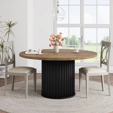 47" Round Dining Table for 4-6 People Industrial Circle Kitchen Table Metal Base
