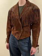 Global Identity G-III Brown Suede Leather Fringe Western Jacket Women's Sz S EUC