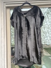 soft Halston black crushed velvet tunic dress M whimsigoth boho Rhinestone Bow