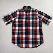 Woolrich Shirt Men's M Red Plaid Short Sleeve Button Front Cotton Casual Holiday
