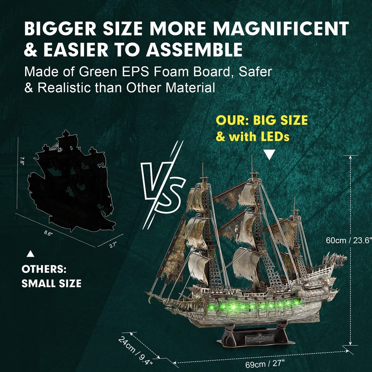 CubicFun 3D Puzzles for Adults Green LED Flying Dutchman, 360