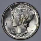 1942-D Mercury 10c Silver Dime Brilliant UNC Full Bands