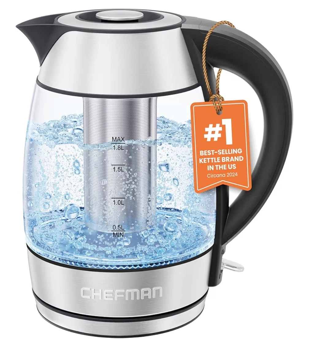 Chefman Power Infusion 1.8L Electric Glass Kettle 1500 Watts RJ11-18-TI-V2-WM