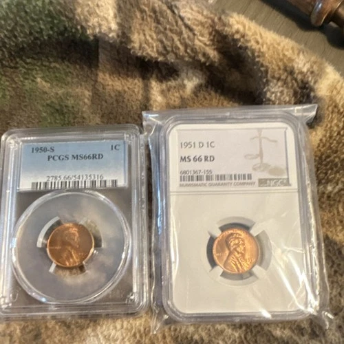 1950 S LINCOLN WHEAT CENT PCGS MS66RD 1951 D NGC MS66RD UNCIRCULATED