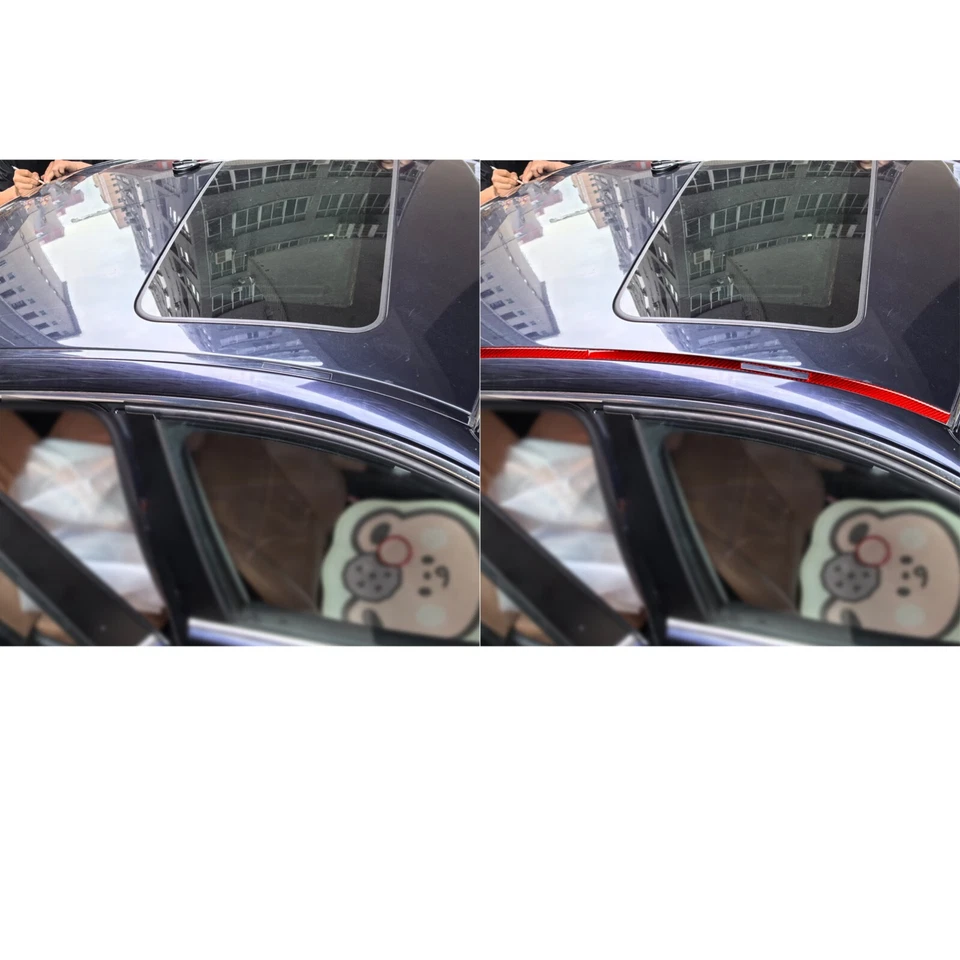 4Pcs Red Carbon Fiber Car Roof Side Cover Trim For BMW 3 Series M3 E90 2005-2012 - Image 4 of 4